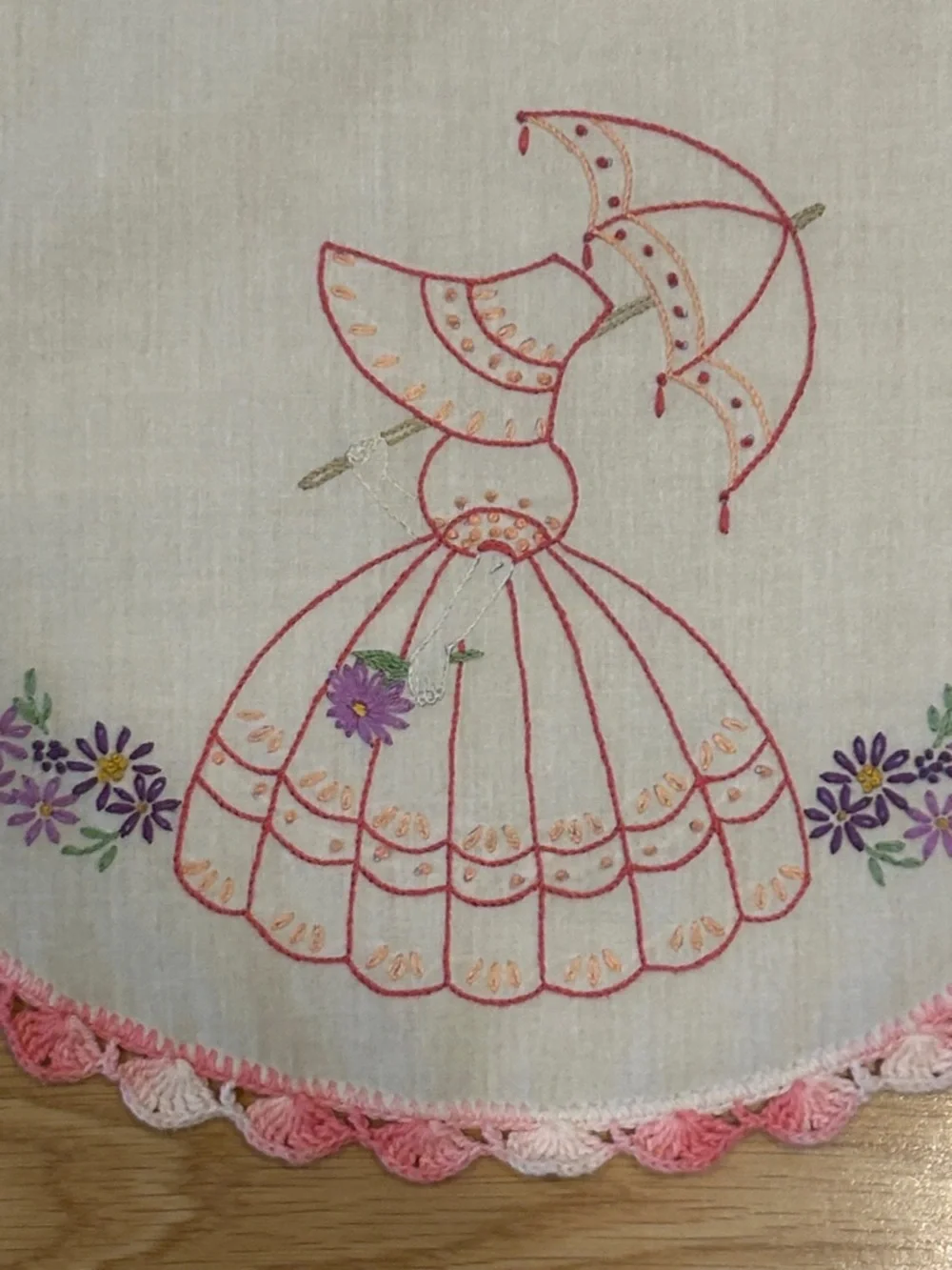 Embroidered Vintage-Style Table Runners - Floral & Pink Trim Qty 2 - Picture 7 of 14